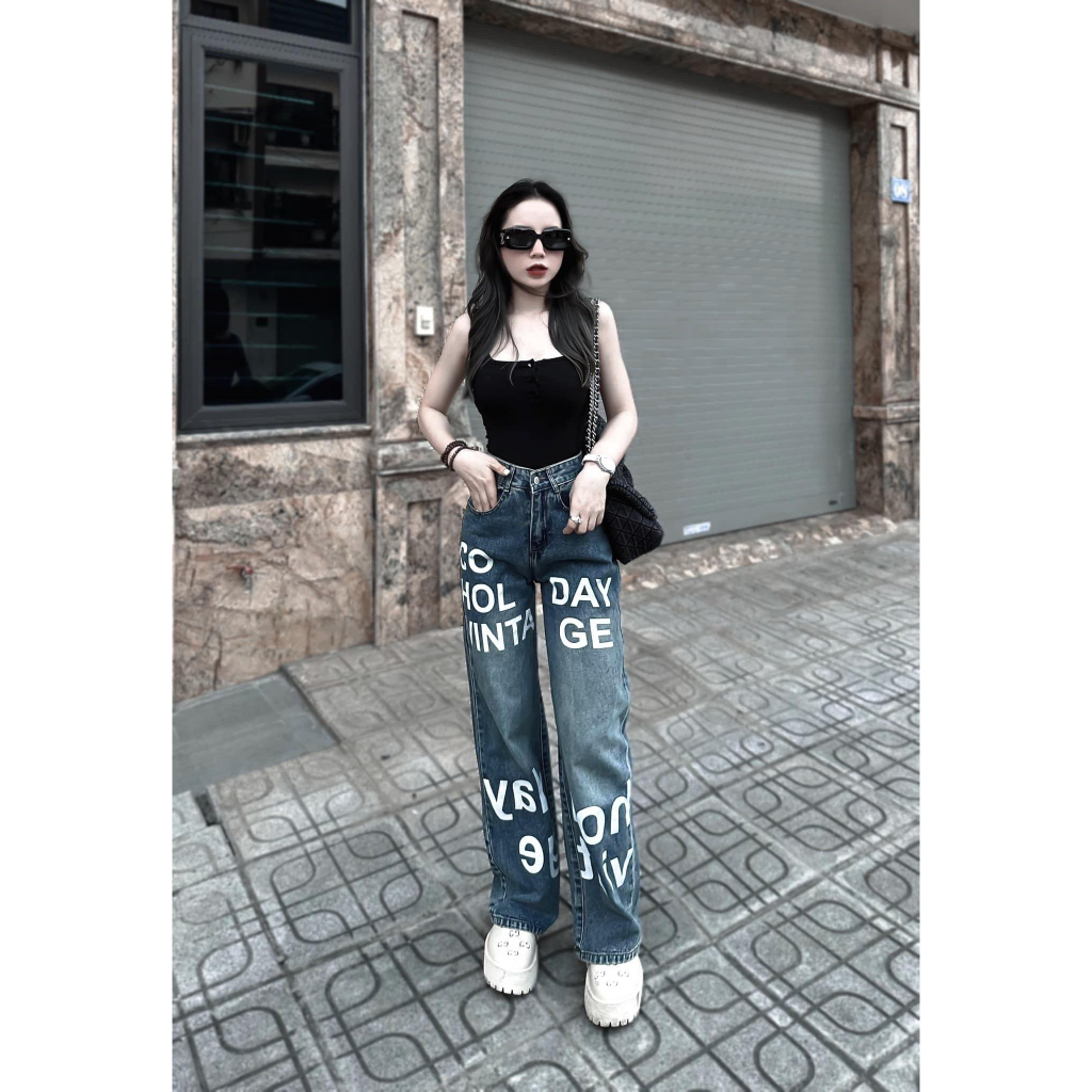 QUẦN JEANS SUÔNG CHỮ PHOM ĐẸP HACK DÁNG HÀNG QC