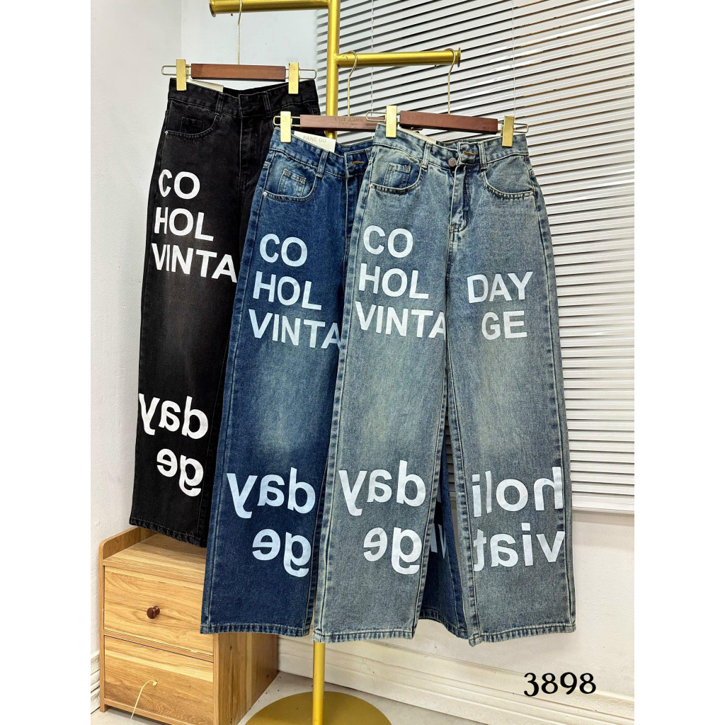 QUẦN JEANS SUÔNG CHỮ PHOM ĐẸP HACK DÁNG HÀNG QC