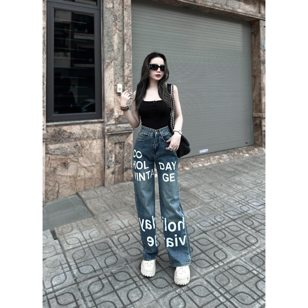 QUẦN JEANS SUÔNG CHỮ PHOM ĐẸP HACK DÁNG HÀNG QC