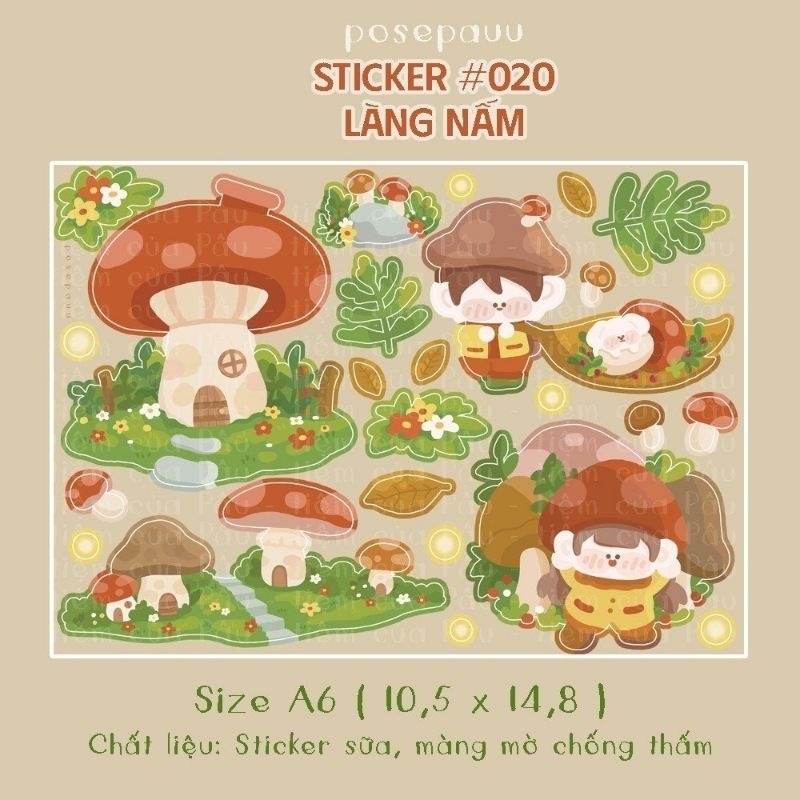 sticker tự thiết kế | chủ đề làng nấm, trang trí sổ tay, nhật ký, dán mũ bảo hiểm