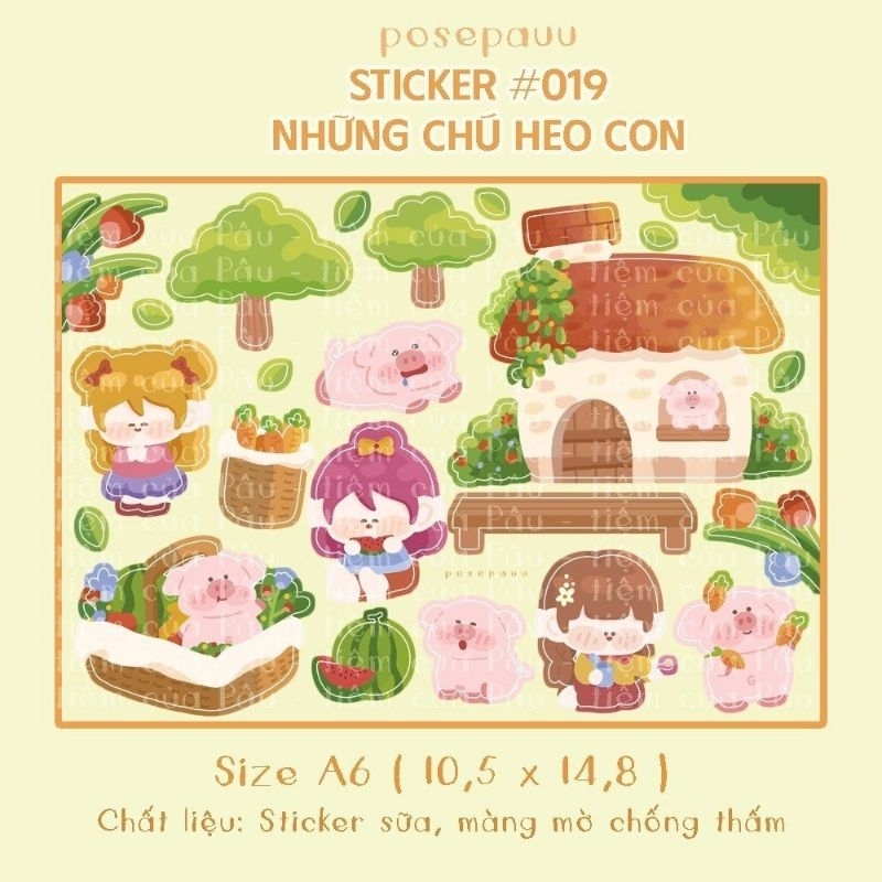 sticker tự thiết kế | chủ đề nông trại | những chú heo con, trang trí sổ tay, nhật ký, dán mũ bảo hiểm