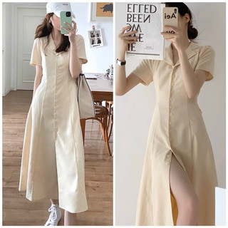 Đầm sơ mi kem nút nhí, váy công sở (kèm hình thật)