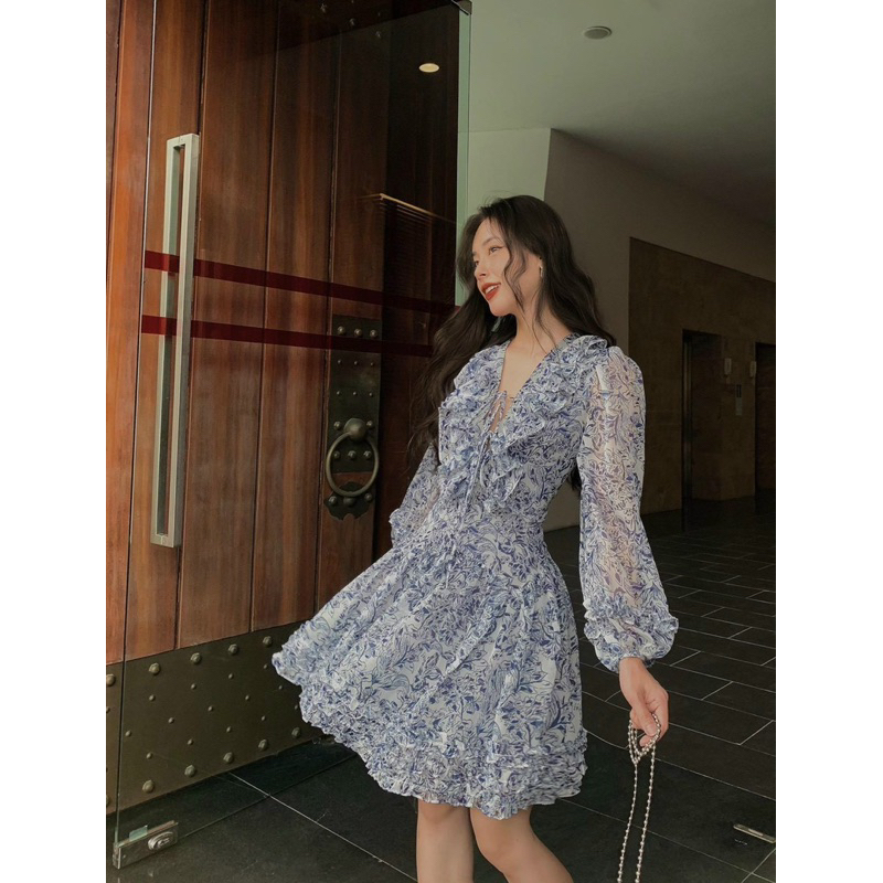 Đầm xoè voan hoa có lót siêu xinh - Free size
