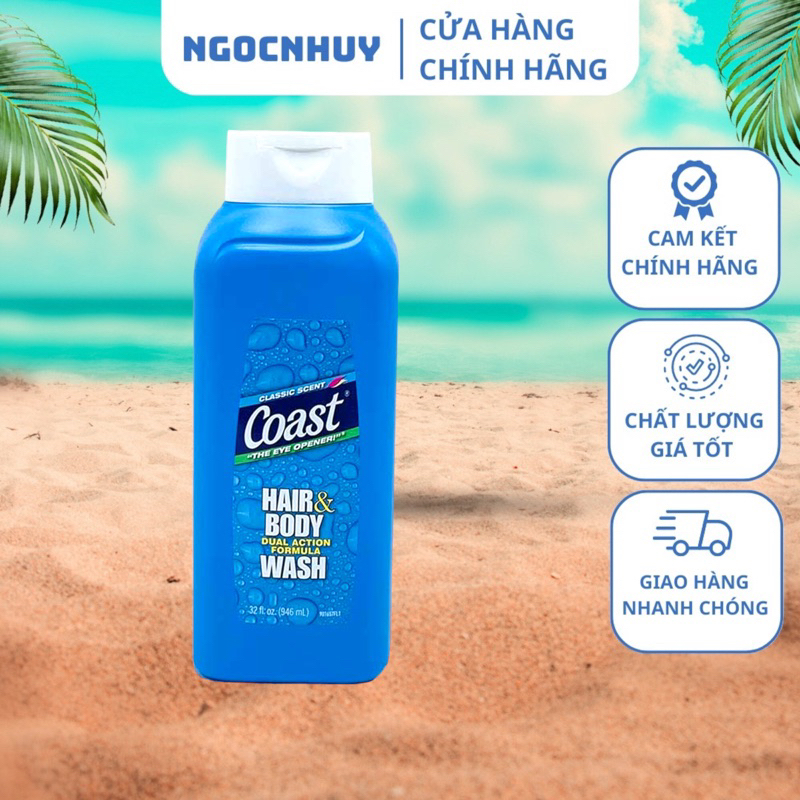 Sữa Tắm Gội dành cho Nam Coast Hair & Body Wash 532ML & 946ml của Mỹ