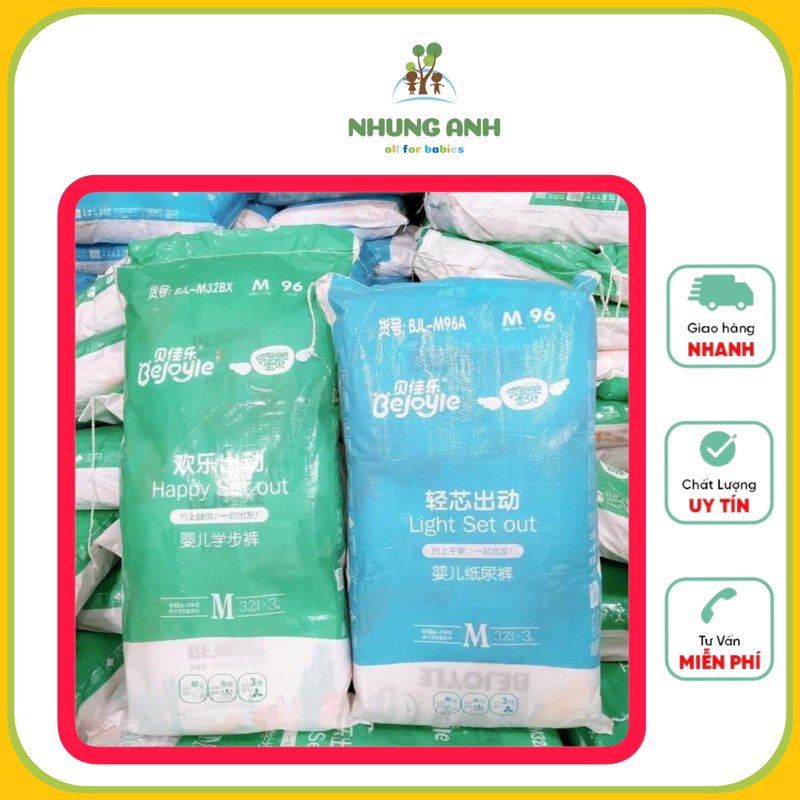 Bỉm Bejoyie, tã bỉm dán quần cho bé size S120/M96/L90/XL78/XXL66 siêu mỏng, siêu Thấm Hút