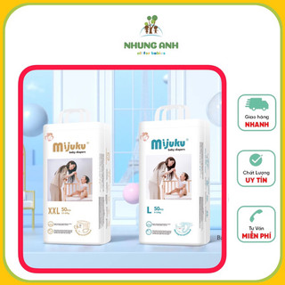 Bỉm mijuku cho bé, tã bỉm dán quần size mijuku m100, l100, xl100, xxl100, xxxl100 siêu thấm hút, mỏng nhẹ