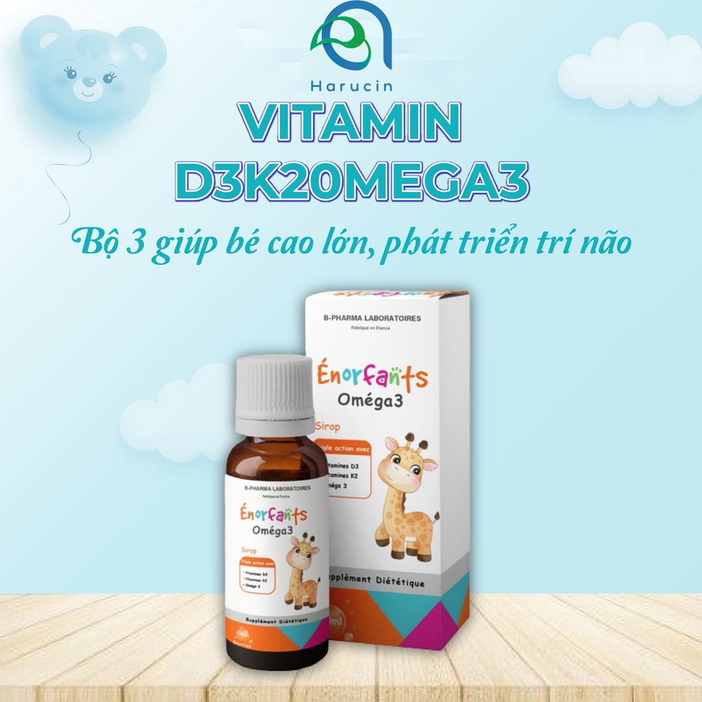 Vitamin D3 K2 MK7 &amp; Omega3 ÉNORFANTS - Vitamin Tăng Chiều Cao Cho Bé - Nhập Khẩu Chính Hãng Pháp