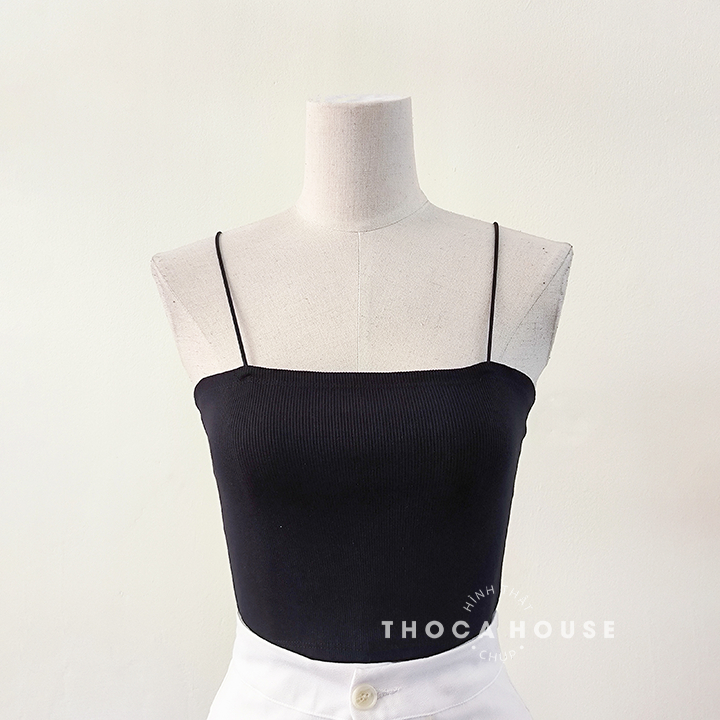 Áo hai dây croptop trơn màu trắng, đen basic THOCA HOUSE thun cotton dây bản nhỏ, phối đồ cực chất