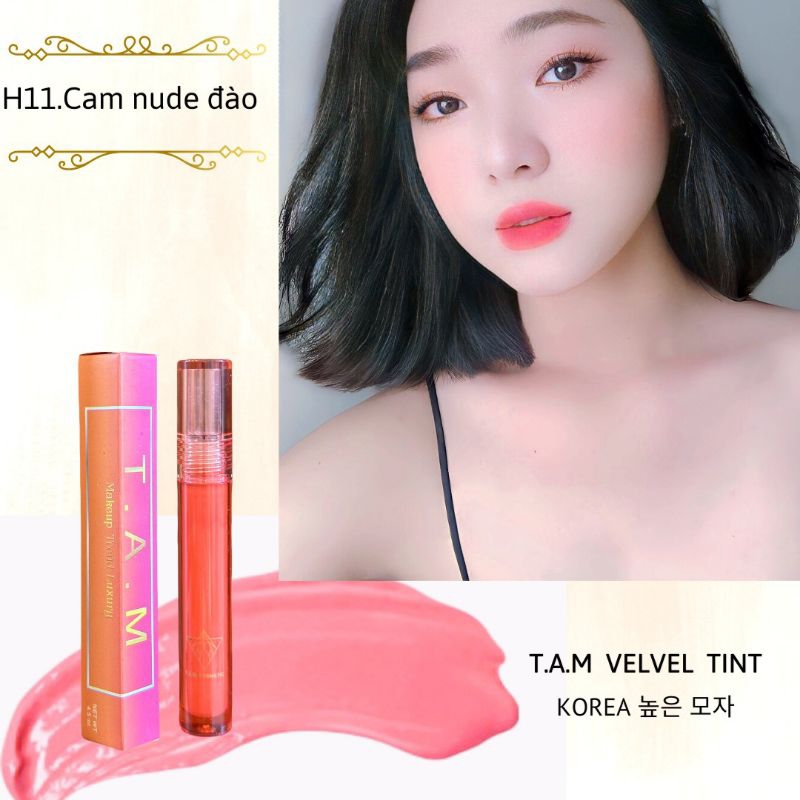 Son môi kem lì màu nude Cam đào H11 Tam comestic siêu lì, mềm mịn, lâu trôi tone cam siêu đẹp