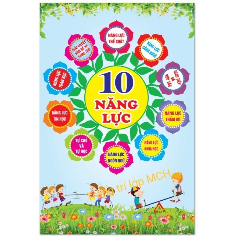 Bạt trang trí lớp học 10 năng lực, 5 phẩm chất học sinh -BẠT. KT: 80cm x 120cm