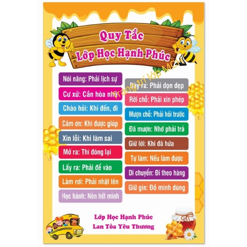 Quy Tắc lớp học hạnh phúc. In BẠT kích thước 80 x 120cm