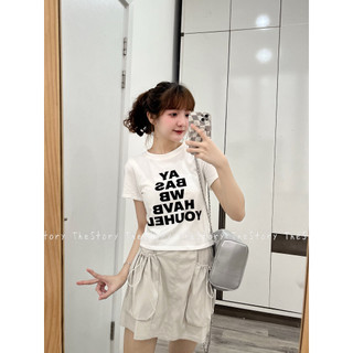 Áo thun crop top trắng chữ đen [STORY] A3104 (ảnh thật)