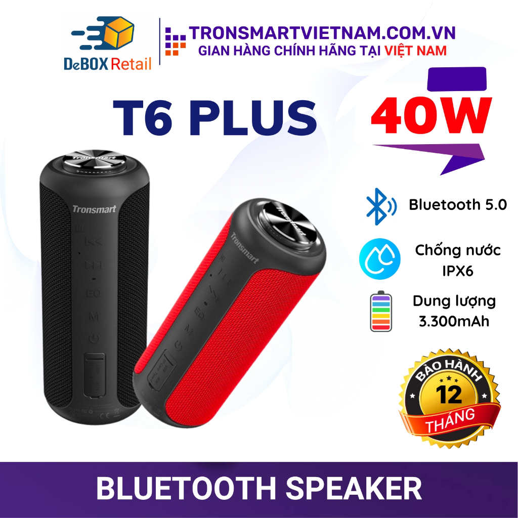 Loa Bluetooth Tronsmart Element T6 Plus 40W, BT 5.0, Công nghệ SoundPulse, Chống nước IPX6 - Chính Hãng Phân Phối