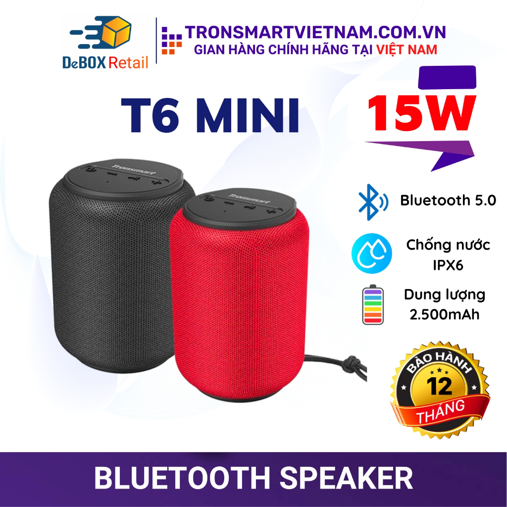 Loa Bluetooth Tronsmart Element T6 Mini 15W, Chống nước IPX6, công nghệ TWS ghép đôi 2 loa - Phân Phối Chính hãng