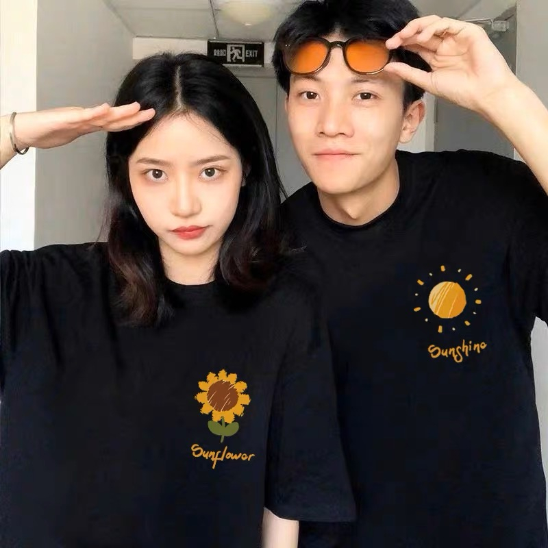 Áo couple nam nữ MinMin áo phông đôi cổ tròn unisex họa tiết hoa hướng dương