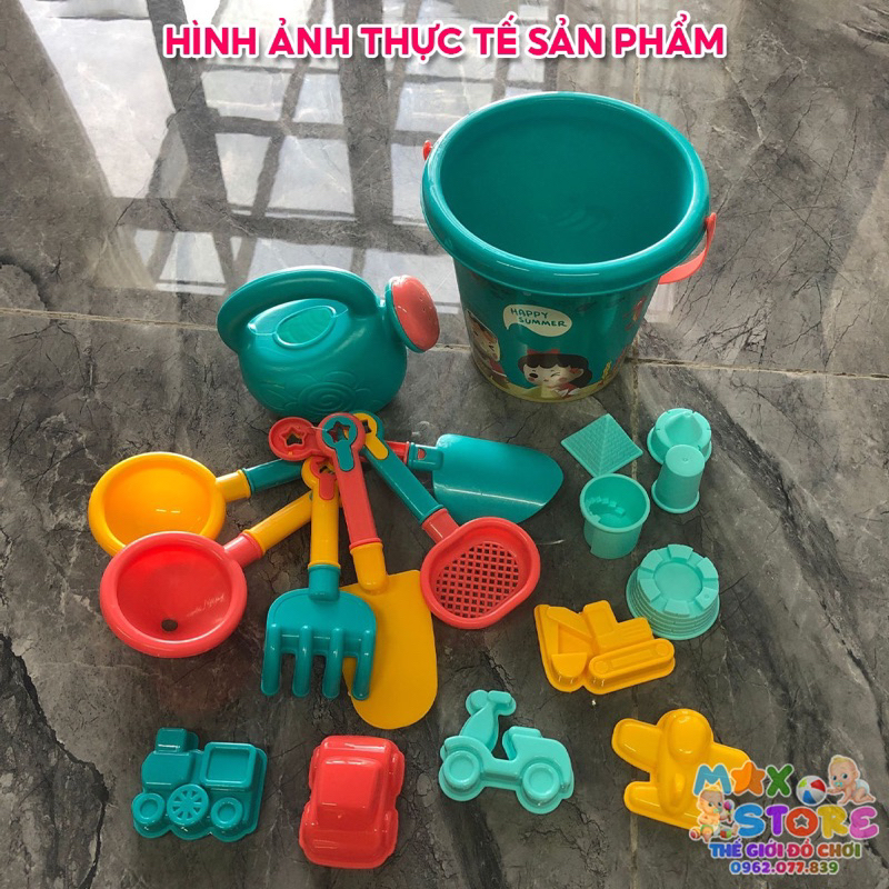 Đồ Chơi Xô Xúc Cát Bằng Nhựa 18 Chi Tiết Cho Bé Đi Chơi Biển, Chơi Nhà Tắm, Xúc Hạt Muồng