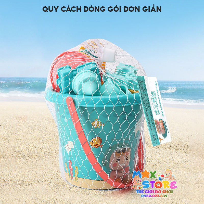 Đồ Chơi Xô Xúc Cát Bằng Nhựa 18 Chi Tiết Cho Bé Đi Chơi Biển, Chơi Nhà Tắm, Xúc Hạt Muồng