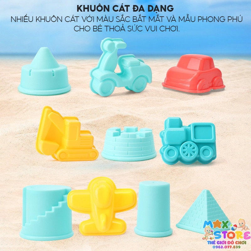 Đồ Chơi Xô Xúc Cát Bằng Nhựa 18 Chi Tiết Cho Bé Đi Chơi Biển, Chơi Nhà Tắm, Xúc Hạt Muồng