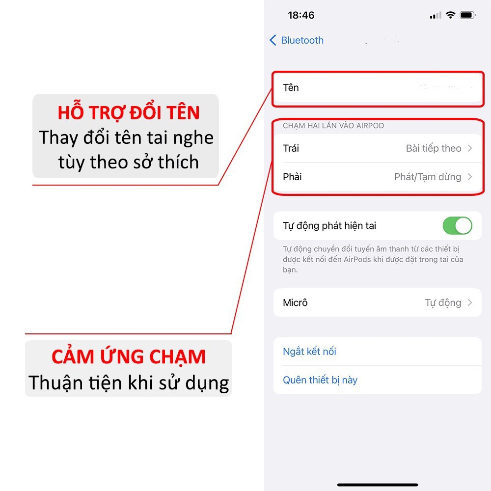 Tai nghe Bluetooth AIP2 Cảm Ứng Nhỏ Gọn Tiện Lợi Âm Thanh HIFI Định Vị Đổi Tên LC DESIGN