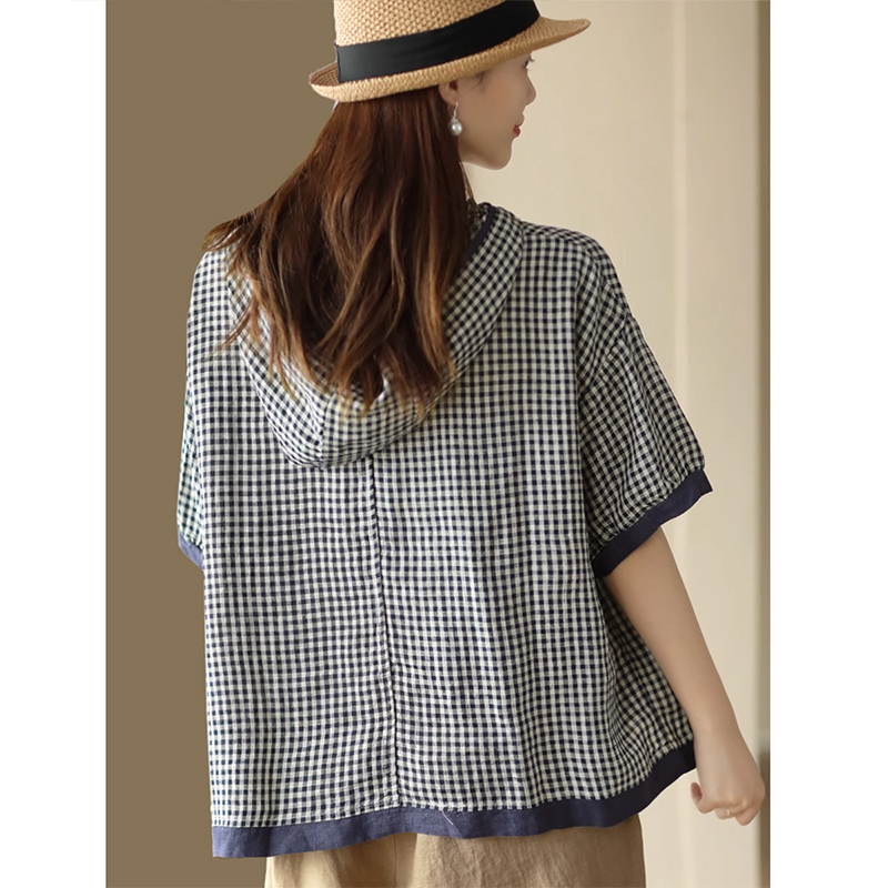 Áo hoodies KAMAKA linen ngắn tay kẻ caro - NU8908