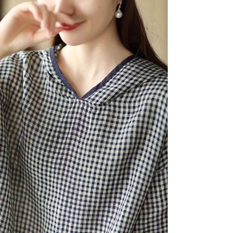 Áo hoodies KAMAKA linen ngắn tay kẻ caro - NU8908