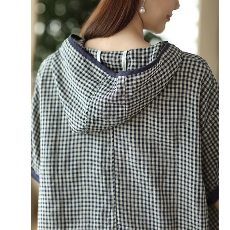 Áo hoodies KAMAKA linen ngắn tay kẻ caro - NU8908