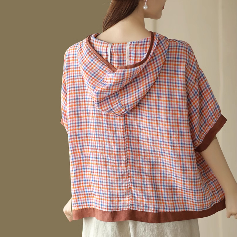 Áo hoodies KAMAKA linen ngắn tay kẻ caro - NU8908