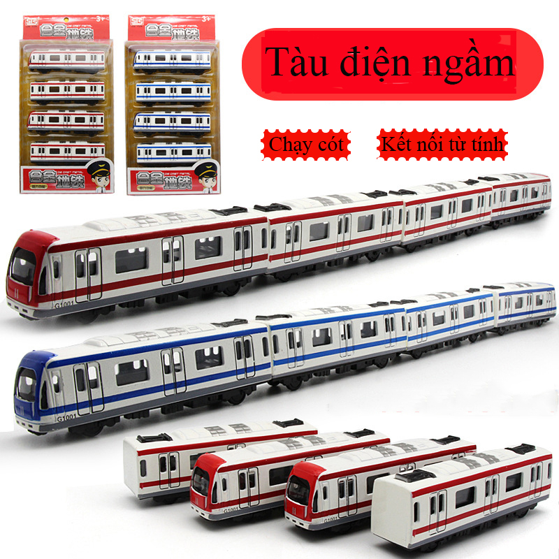 Đồ chơi mô hình tàu điện ngầm KAVY bằng hợp kim gồm 4 toa kết nối từ tính, chạy cót