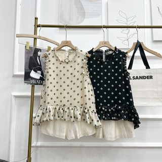 Set bộ áo tơ sát nách chấm bi, quần short xốp QP