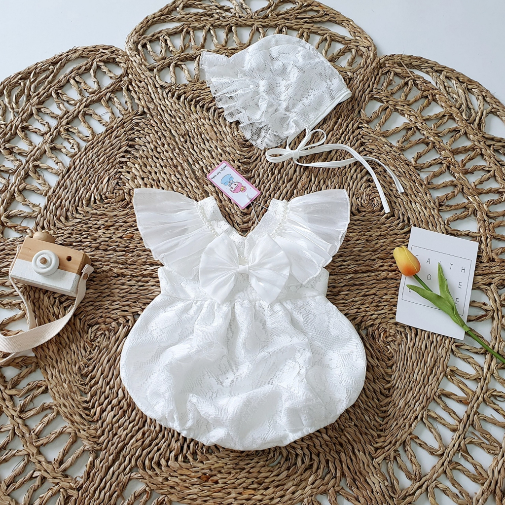 Bodysuit cánh tiên ren trắng RIOKIDS cho bé gái sơ sinh mặc thôi nôi, đầy tháng BD68