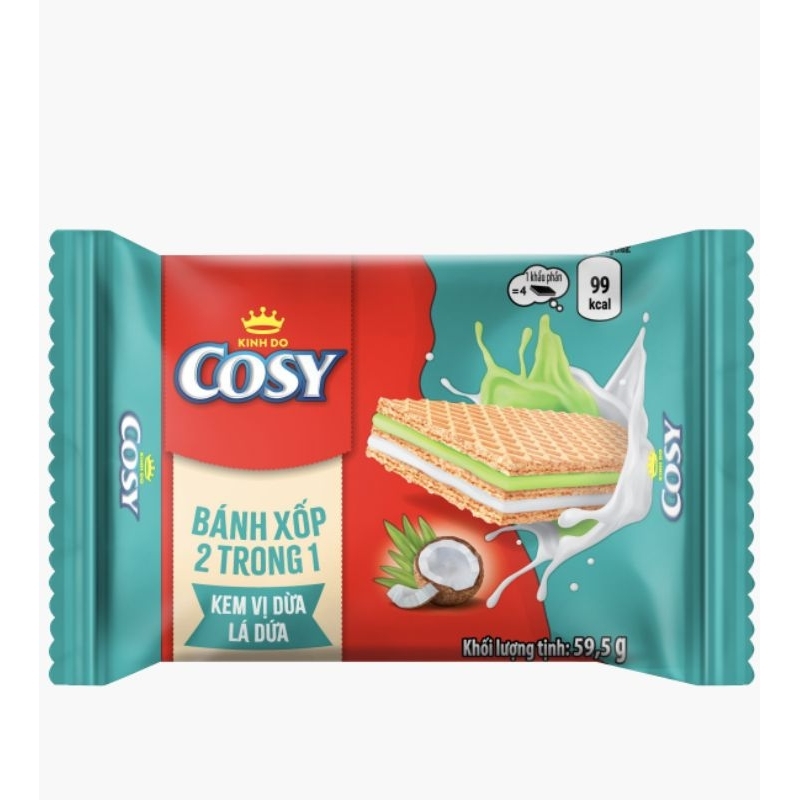 Bánh Xốp Cosy 2 trong 1 vị dâu the lạnh/ dừa lá dứa gói 59.5gam