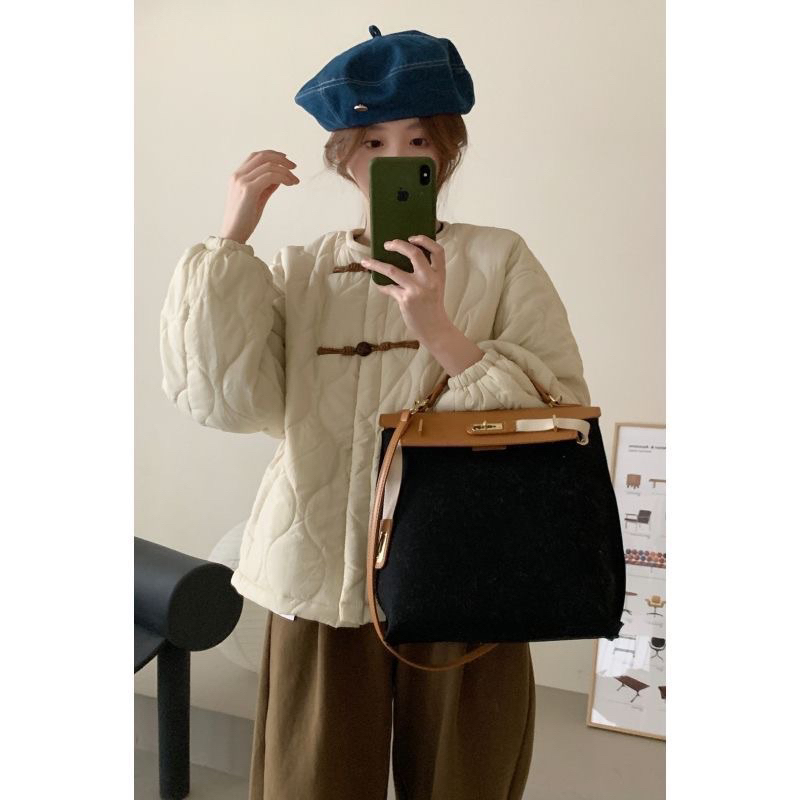 Áo phao trần ba màu nâu be xanh cổ tròn nhẹ phong cách Hàn Quốc