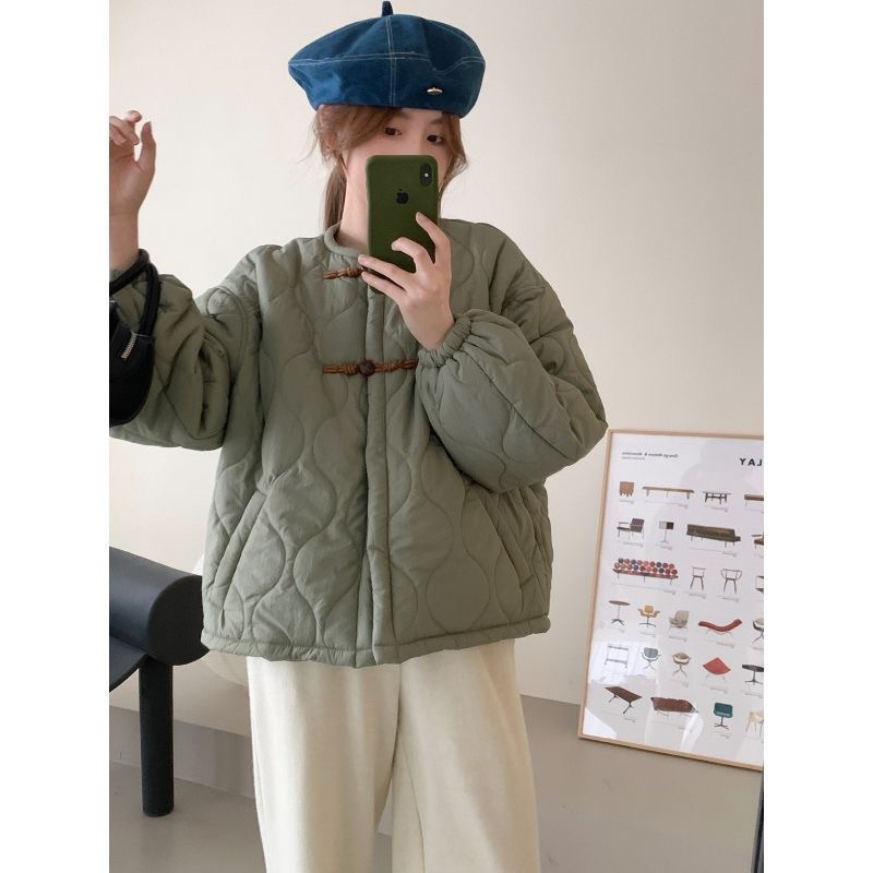 Áo phao trần ba màu nâu be xanh cổ tròn nhẹ phong cách Hàn Quốc