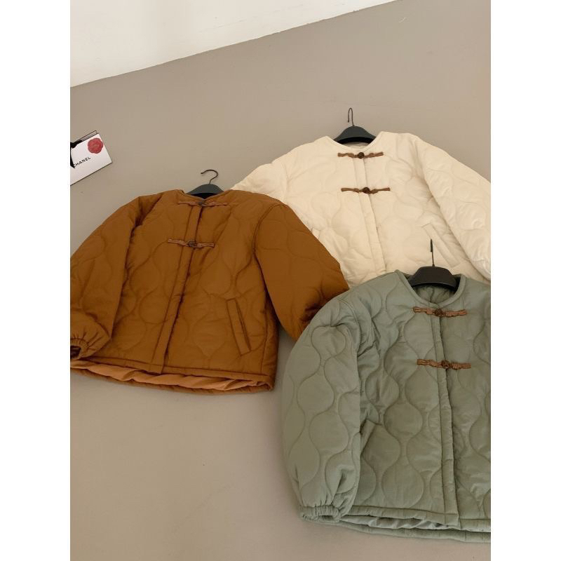 Áo phao trần ba màu nâu be xanh cổ tròn nhẹ phong cách Hàn Quốc