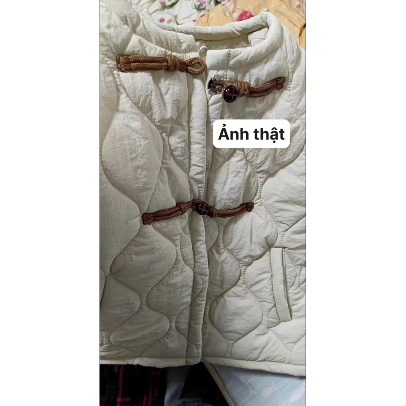 Áo phao trần ba màu nâu be xanh cổ tròn nhẹ phong cách Hàn Quốc