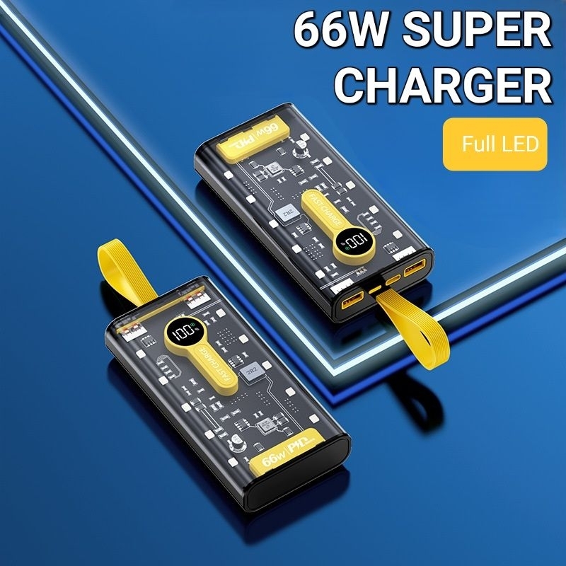 Sạc dự phòng trong suốt sạc nhanh 66w kèm đèn pin siêu sáng kèm 4 cáp