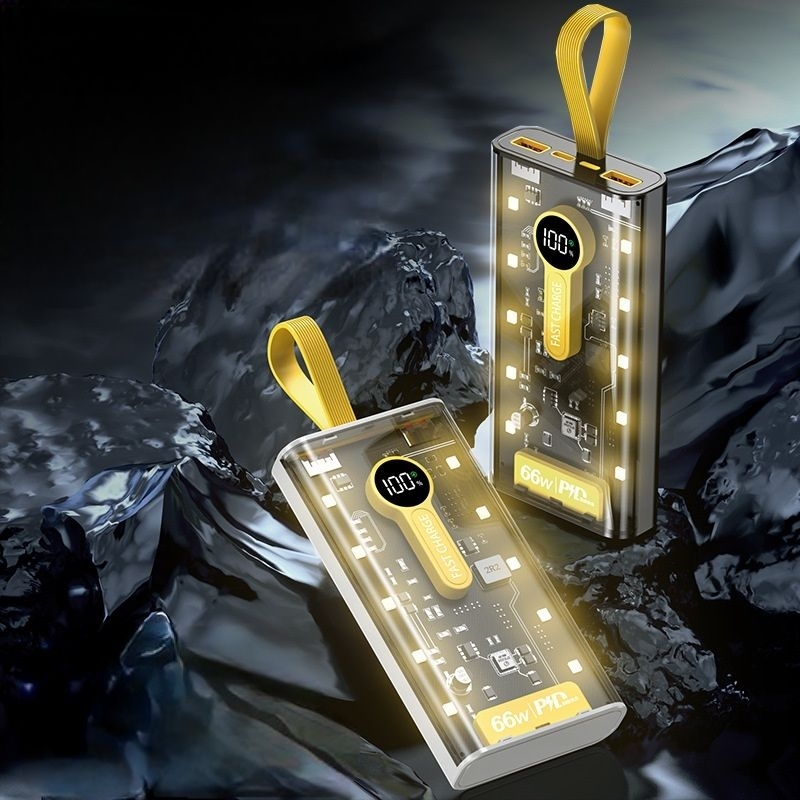 Sạc dự phòng trong suốt sạc nhanh 66w kèm đèn pin siêu sáng kèm 4 cáp