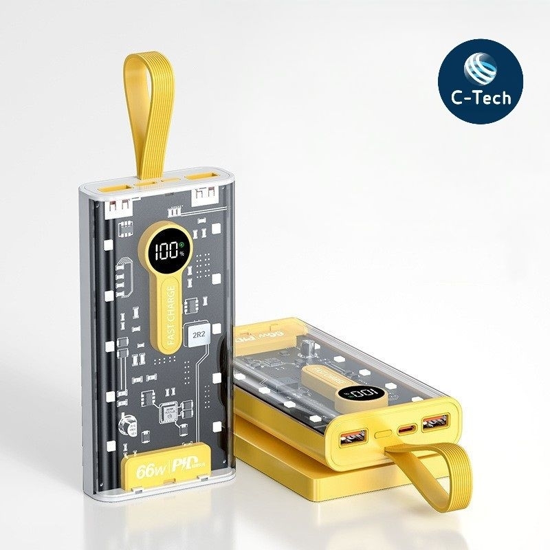 Sạc dự phòng trong suốt sạc nhanh 66w kèm đèn pin siêu sáng kèm 4 cáp