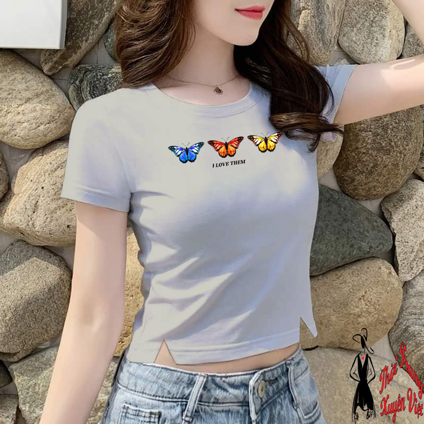 Áo croptop body I LOVE THEM mẩu thiết kế hiện đại in3D phù hợp mặc nhà dạo phố,được làm từ vải thun4chieu