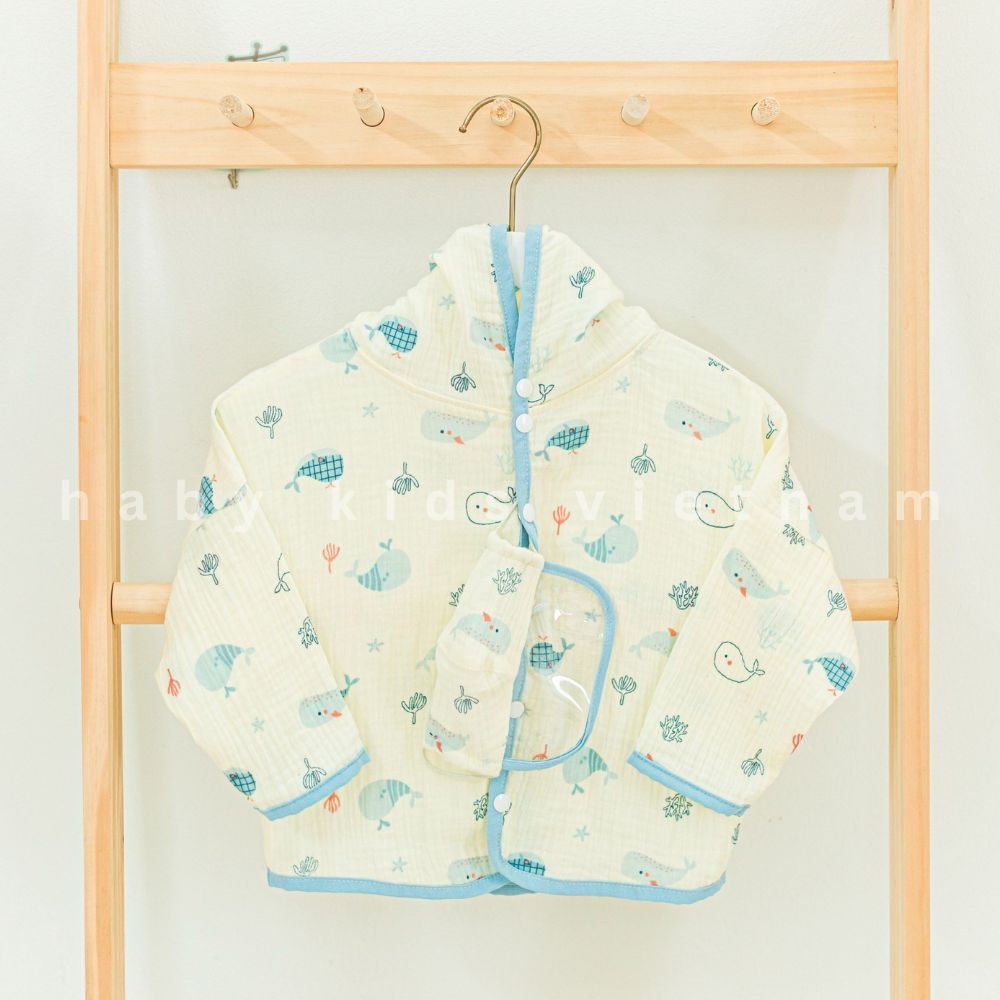 Áo khoác chống nắng xô muslin có mũ kèm khẩu trang chống bụi cao cấp HABY KIDS
