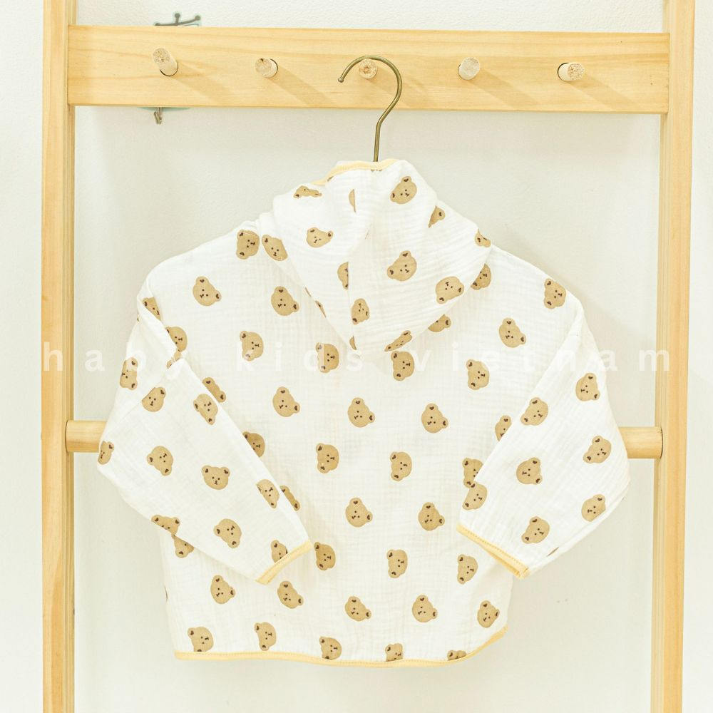 Áo khoác chống nắng xô muslin có mũ kèm khẩu trang chống bụi cao cấp HABY KIDS