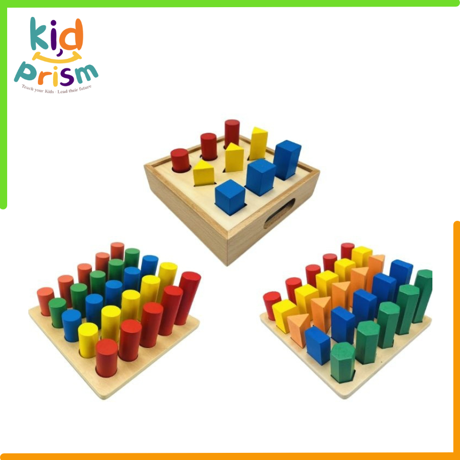 Đồ Chơi Montessori - Bảng Khối Trụ So Sánh Giúp Bé Nhận Biết Màu Sắc Hình Khối Và Kích Thước (Hàng Cao Cấp 25 khối)