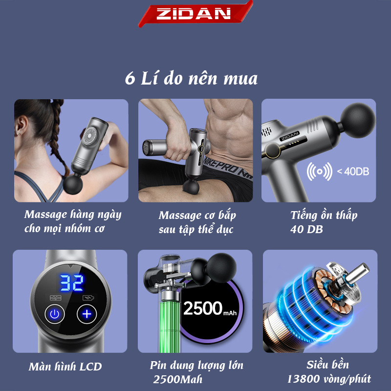 Máy massage cầm tay V1 ZiDan 32 chế độ giảm đau mỏi cơ bắp mát xa lưng vai cổ gáy mat xa toàn thân có đèn led