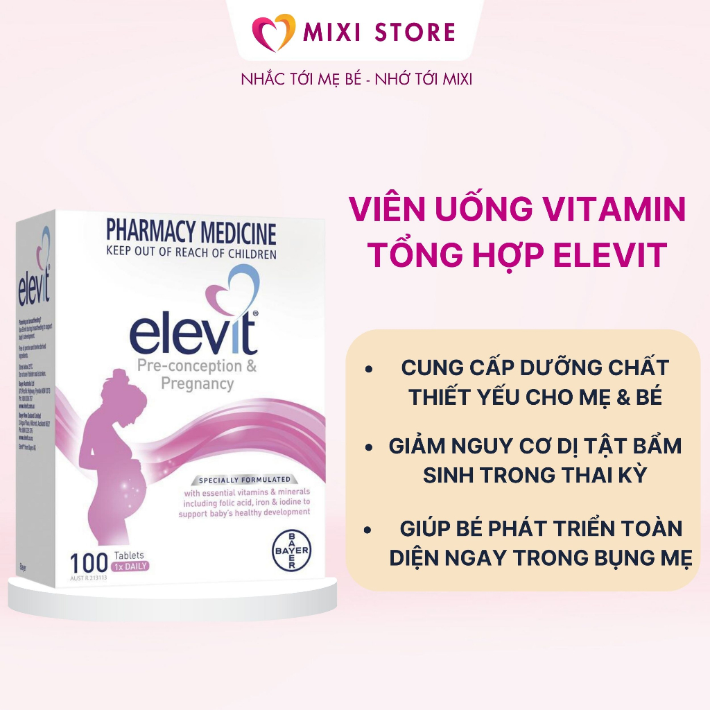 Viên uống Elevit bầu Úc - Vitamin Tổng Hợp cho bà Bầu 100 viên giúp mẹ bầu khỏe, con khỏe