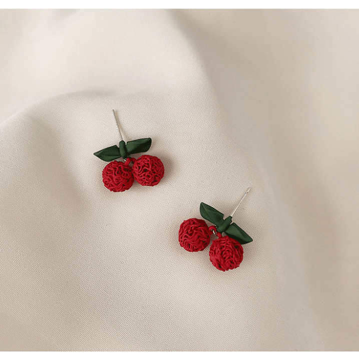 Bông tai khuyên tai nữ cherry đỏ dễ thương xinh xắn