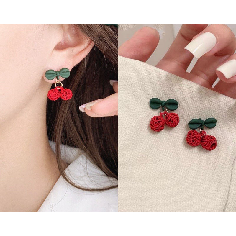 Bông tai khuyên tai nữ cherry đỏ dễ thương xinh xắn