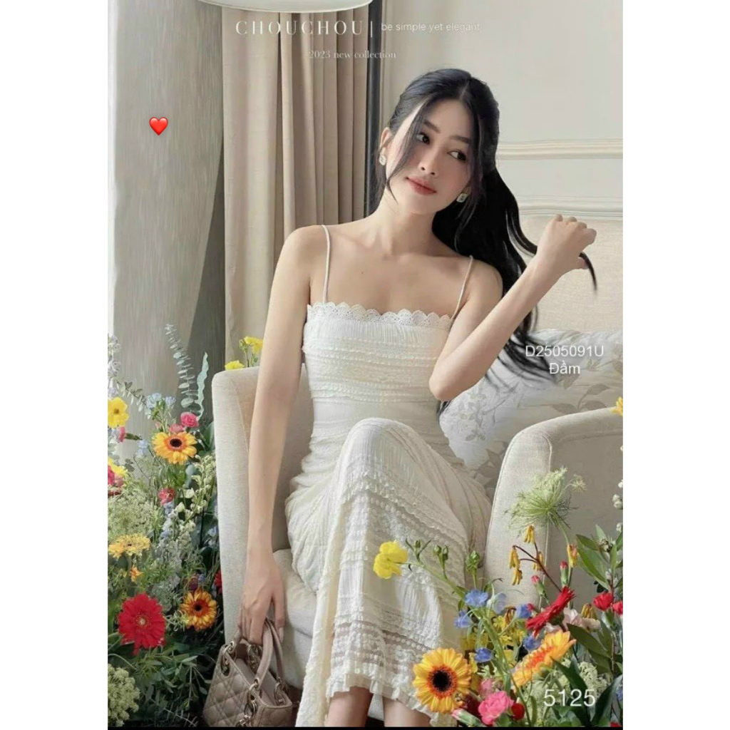 Đầm 2 dây dáng dài xốp viền ren cực tôn dáng hàng hot mới