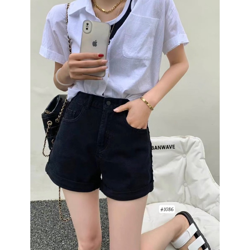 Quần Short Jean Nữ Bigsize Lưng Cao Phối Kiểu Viền Tua 2 Bên Ms1086
