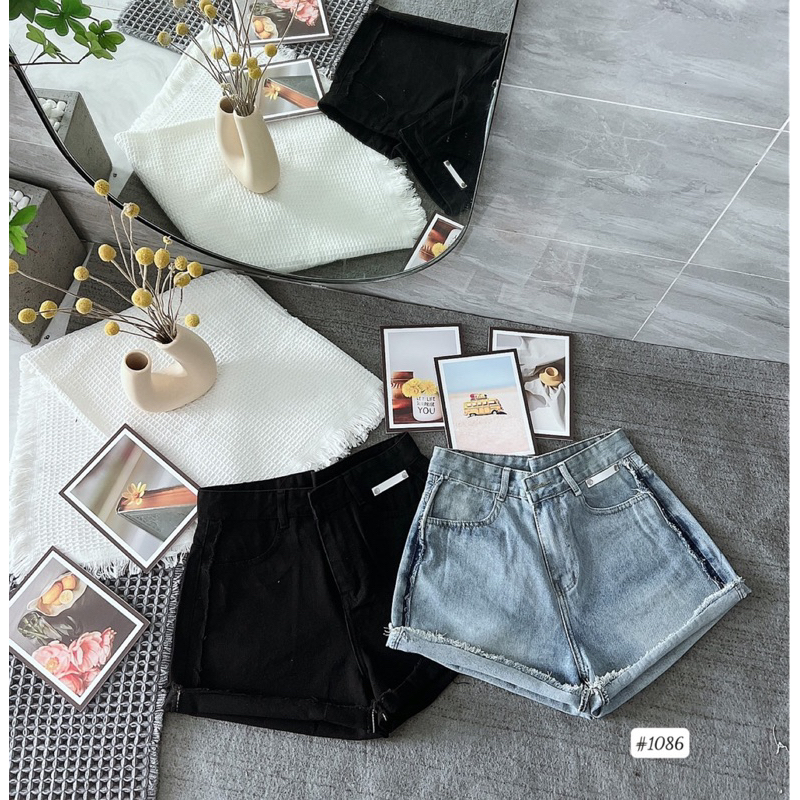 Quần Short Jean Nữ Bigsize Lưng Cao Phối Kiểu Viền Tua 2 Bên Ms1086