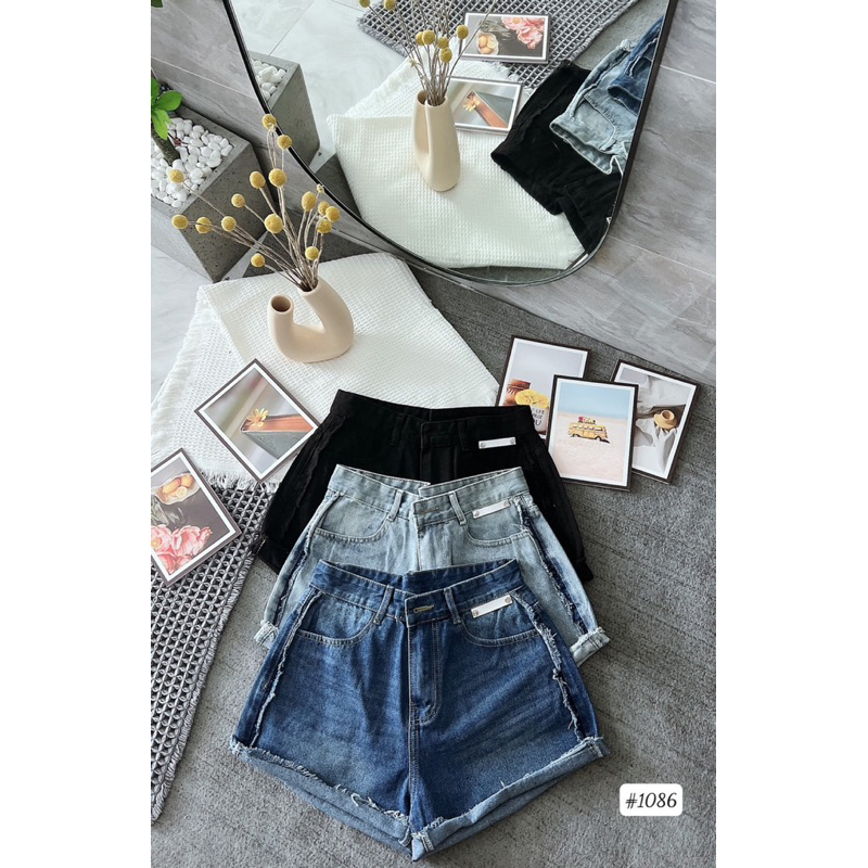 Quần Short Jean Nữ Bigsize Lưng Cao Phối Kiểu Viền Tua 2 Bên Ms1086